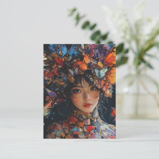 Patchwork Butterfly Woman Briefkaart (Staand voorkant)