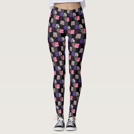Patchwork Cats-a-Tonic Leggings - Black Purple (Devant)