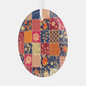Patchwork Charm: Bloemen & Geometrische Mix Glas Ornament (Voorkant links)