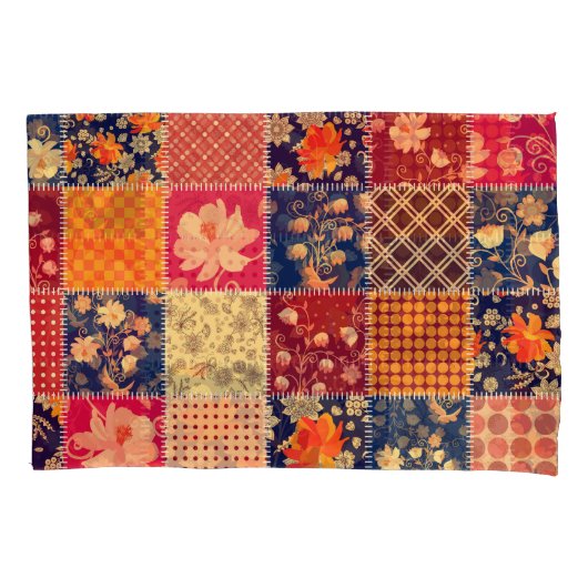 Patchwork Charm: Bloemen & Geometrische Mix Kussensloop (Voorkant)