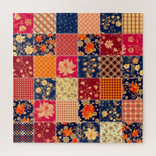 Patchwork Charm: Bloemen & Geometrische Mix Legpuzzel