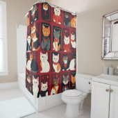 patchwork chats AI art rideau de douche (En situation)