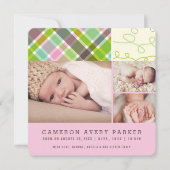 Patchwork Checks Baby Girl Faire-part de naissance (Devant)