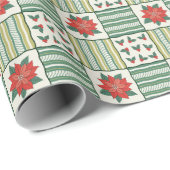 Patchwork Christmas Poinsettia Floral Pattern Cadeaupapier (Rol Hoek)