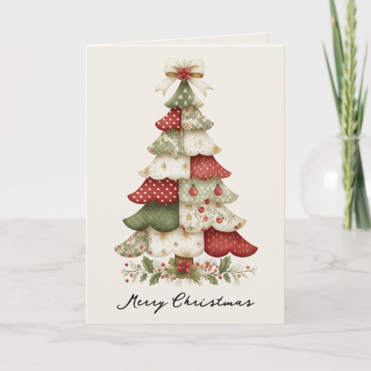 Patchwork Christmas Tree Christmas Card Feestdagen Kaart (Voorkant)