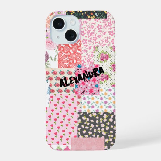 Patchwork collage, kleurrijke en creatieve telefoo iPhone 15 hoesje (Achterkant)