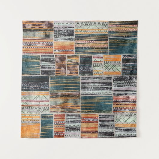 Patchwork collage mix, quilt patroon print. wandkleed (Voorkant)