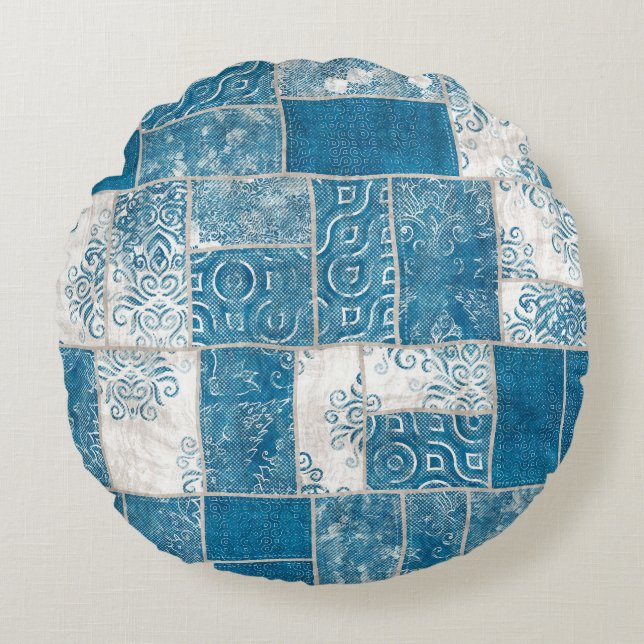 Patchwork Collage: Quiltpatroon Mix Rond Kussen (Voorkant)