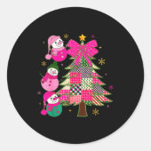 Patchwork Coquette Bow Xmas Snowman Holiday Christ Ronde Sticker (Voorkant)