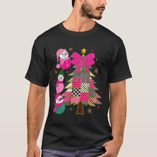 Patchwork Coquette Bow Xmas Snowman Holiday Christ T-shirt (Voorkant)