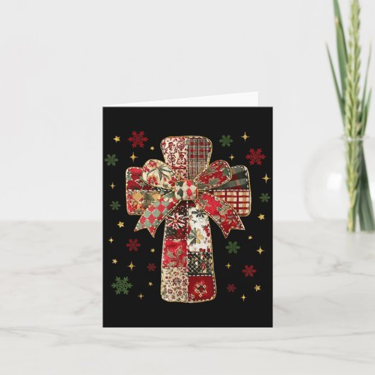 Patchwork Cross Christian Christmas Coquette Bow Kaart (Voorkant)