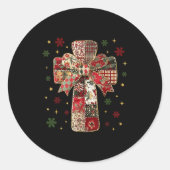 Patchwork Cross Christian Christmas Coquette Bow Ronde Sticker (Voorkant)