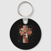 Patchwork Cross Christian Christmas Coquette Bow Sleutelhanger (Voorkant)