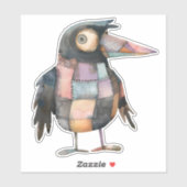 Patchwork Crow Bird Sticker (Vel)