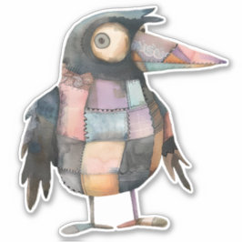 Patchwork Crow Bird Sticker