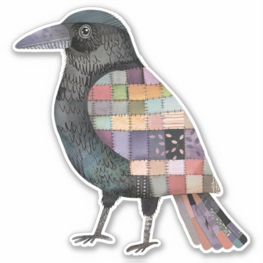 Patchwork Crow Bird Sticker (Voorkant)