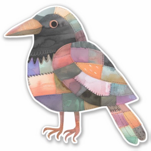 Patchwork Crow Bird Sticker (Voorkant)