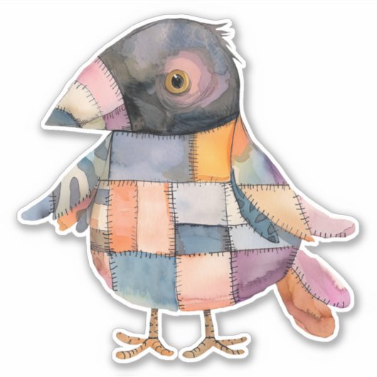 Patchwork Crow Bird Sticker (Voorkant)
