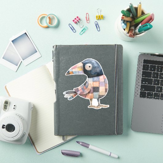 Patchwork Crow Bird Sticker (iPad Cover)