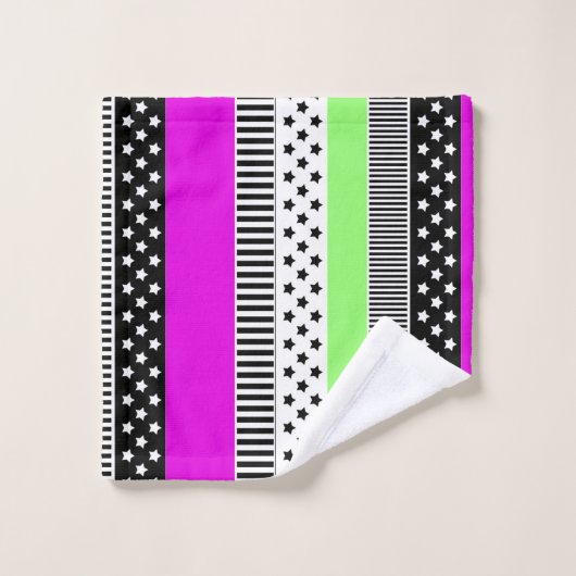 Patchwork de rayures noir et blanc et néon (Gant de toilette)