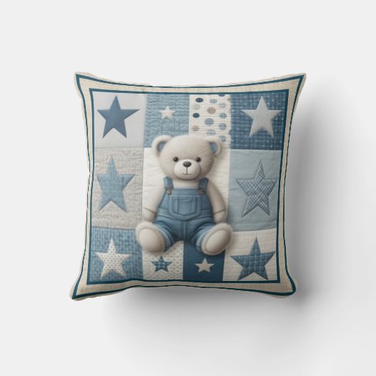 Patchwork Denim Bear Baby Square Throw Pillow Kussen (Achterkant)