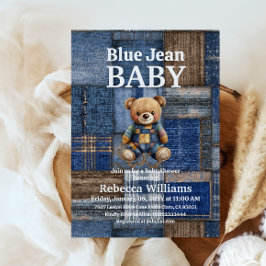 Patchwork Denim Bear Toy Blue Jean Baby Shower Kaart
