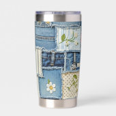Patchwork Denim gepersonaliseerd Geïsoleerde Drinkbeker (Achterkant)
