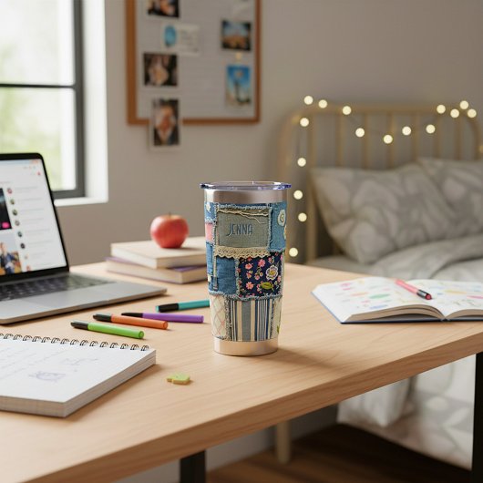 Patchwork Denim gepersonaliseerd Geïsoleerde Drinkbeker