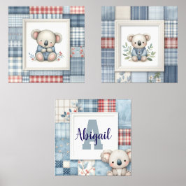 Patchwork Denim Koala Personalized Nursery Prints