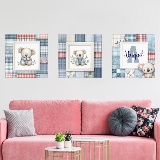 Patchwork Denim Koala Personalized Nursery Prints (Woonkamer)