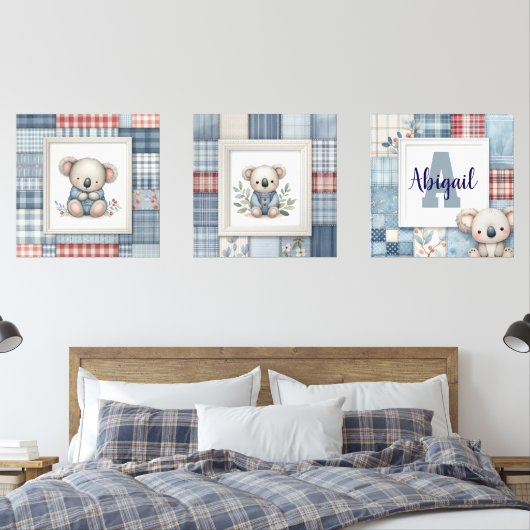 Patchwork Denim Koala Personalized Nursery Prints (Slaapkamer)