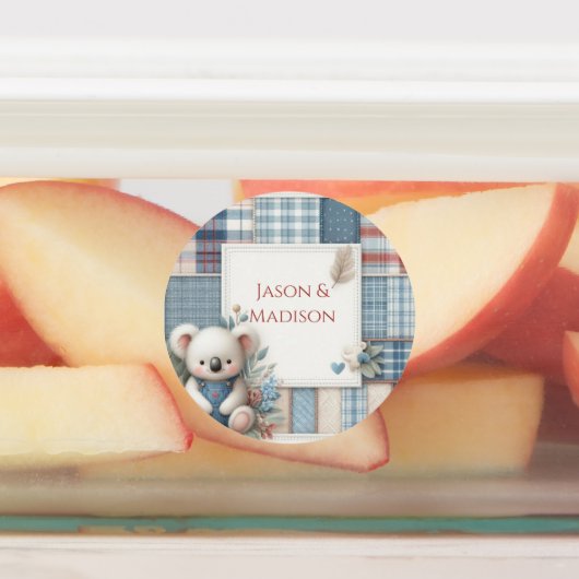 Patchwork Denim Koala Round Sticker (Aangebracht)