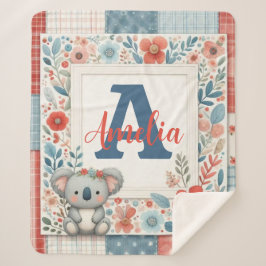 Patchwork Denim Koala Sherpa Blanket Deken