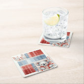 Patchwork Denim Koala Square Paper Coasters Vierkante Kartonnen Onderzetter (Insitu)