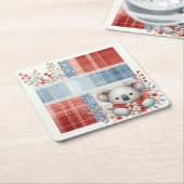 Patchwork Denim Koala Square Paper Coasters Vierkante Kartonnen Onderzetter (Schuin)