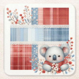 Patchwork Denim Koala Square Paper Coasters Vierkante Kartonnen Onderzetter