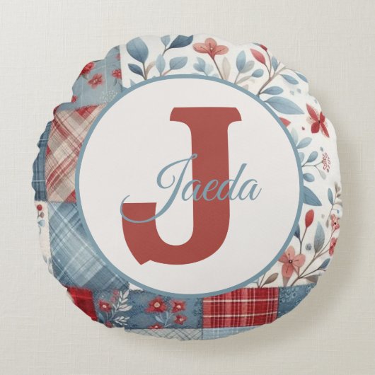 Patchwork Denim Koala Throw Pillow Rond Kussen (Voorkant)