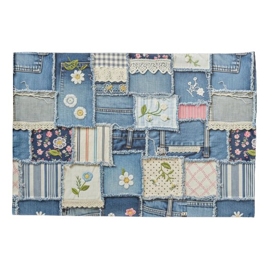 Patchwork Denim Kussensloop (Achterkant)