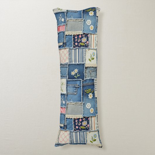 Patchwork Denim Lichaamskussen (Voorkant Verticaal)