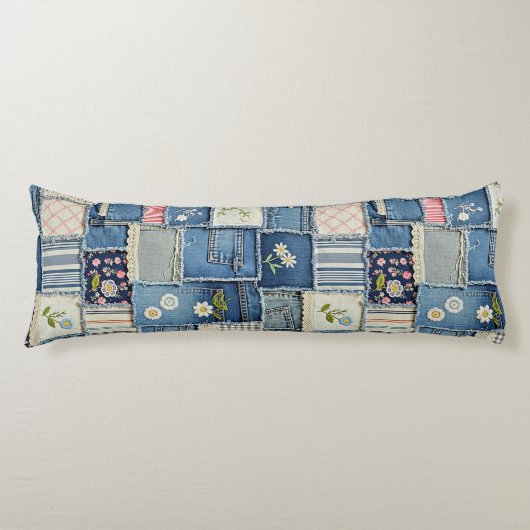 Patchwork Denim Lichaamskussen (Voorkant)