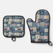 Patchwork Denim Ovenwant & Pannenlap Set (Voorkant)