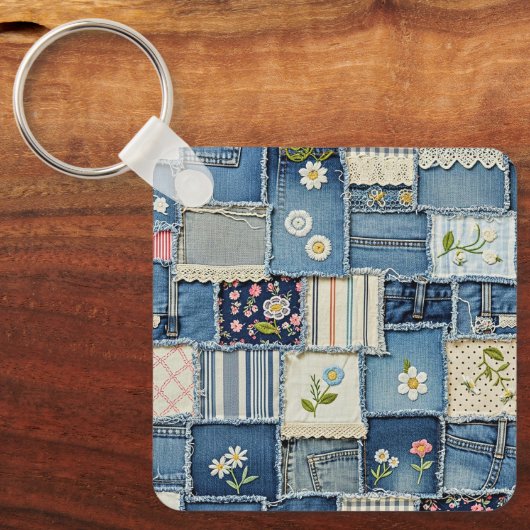 Patchwork Denim Sleutelhanger (Voorkant)