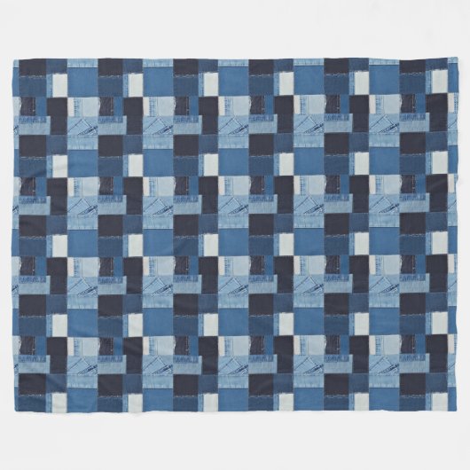 Patchwork Denim Stof Art Illustratie No18 Fleece Deken (Voorkant (Horizontaal))