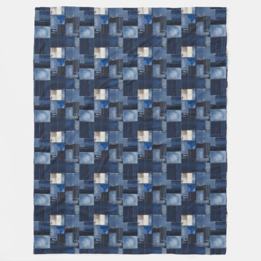 Patchwork Denim Stof Art Illustratie No1 Fleece Deken (Voorkant)