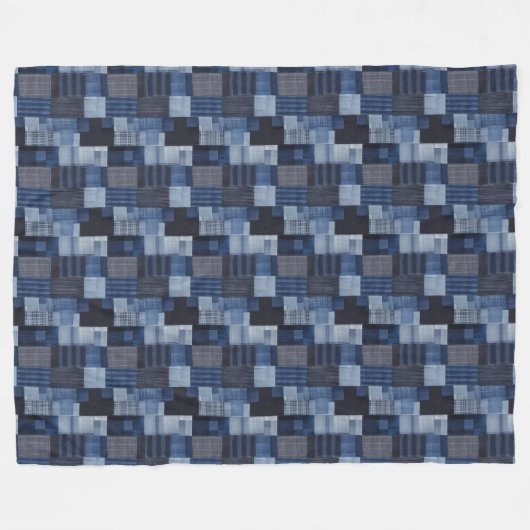 Patchwork Denim Stof Art Illustratie No20 Fleece Deken (Voorkant (Horizontaal))
