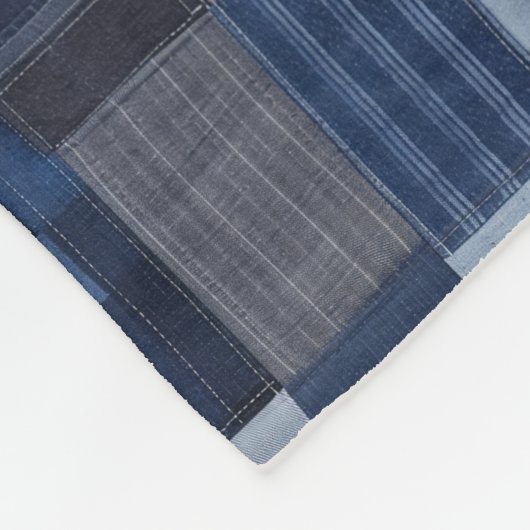 Patchwork Denim Stof Art Illustratie No20 Fleece Deken (Hoek)