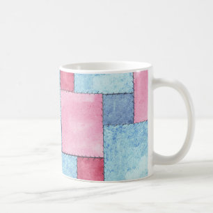 Patchwork Design Coffee Mok, Pinks, Blues Koffiemok