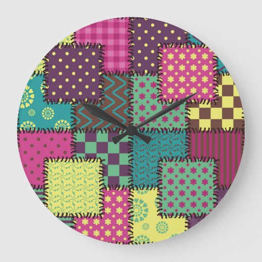 Patchwork: diverse patronen achtergrond grote klok (Voorkant)