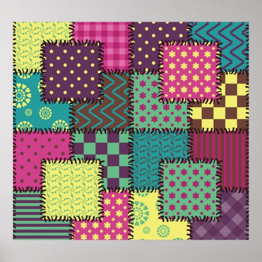 Patchwork: diverse patronen achtergrond poster (Voorkant)