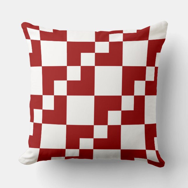 Patchwork Domino - Ruby Red en White Kussen (Voorkant)